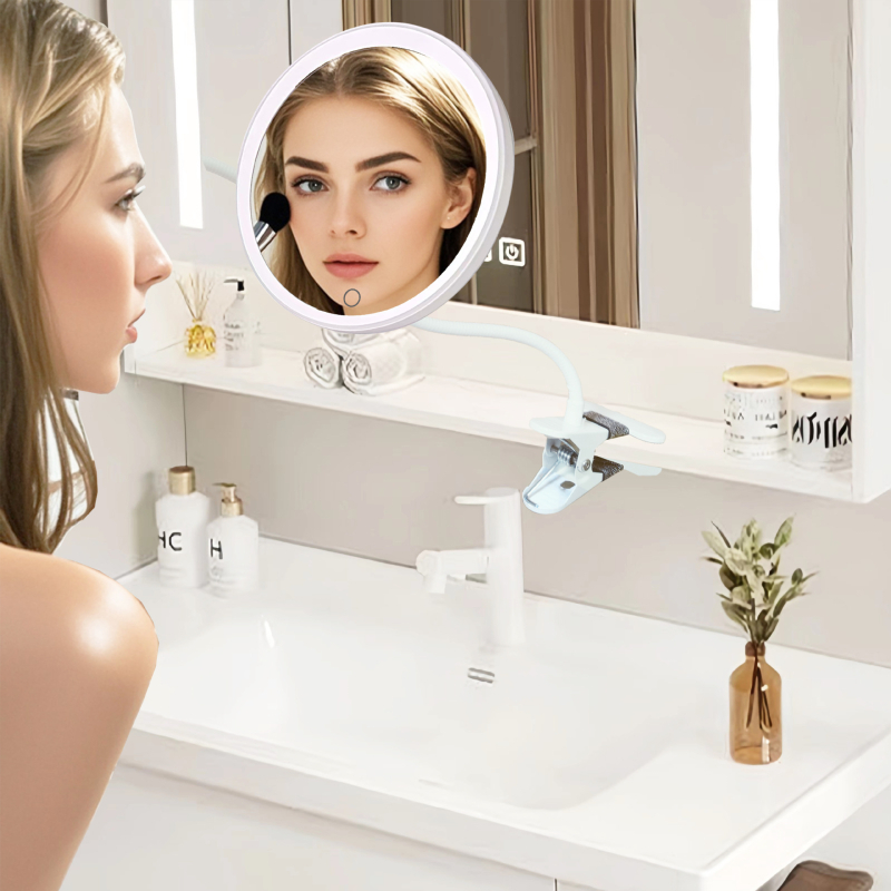 Clip-on make-up ogledalo s LED svjetlom, stolno u studentskoj sobi, ogledalo ljepote, punjivo