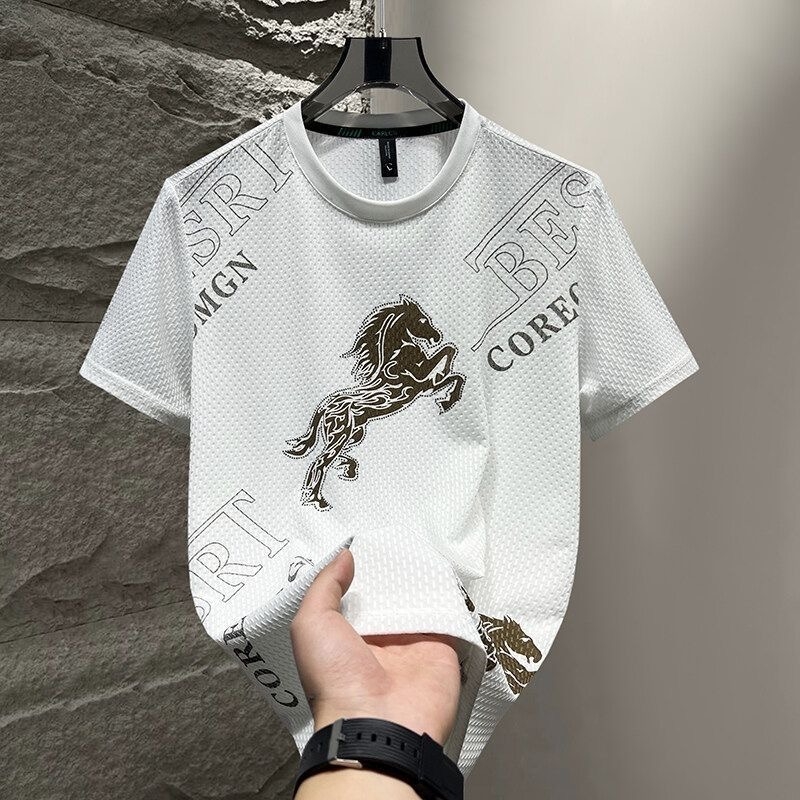 Férfi Ice Silk rövid ujjú póló, nyár 2026, trendi mindennapi stílus, kerek nyakú, hűs és lélegző anyag