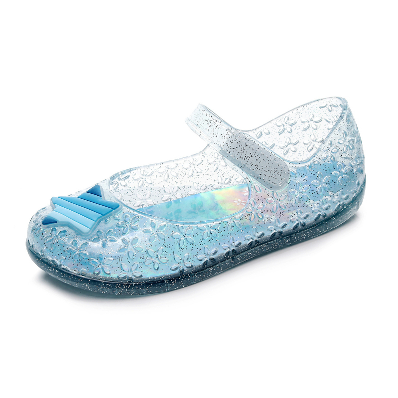 Dječje prozirne sandale od žive gume sa kristalima i šljokicama, mekani potplat, zatvoren vrh, Velcro remen, stil princeze