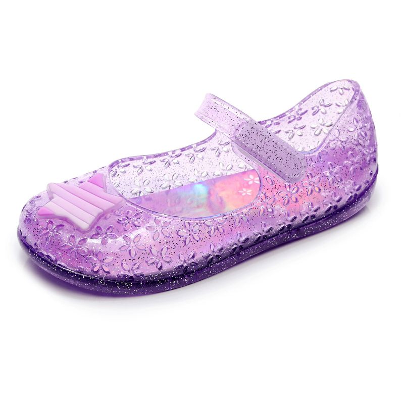 Dječje prozirne sandale od žive gume sa kristalima i šljokicama, mekani potplat, zatvoren vrh, Velcro remen, stil princeze