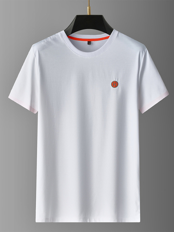 Muški kratki T‑shirt s okruglim izrezom, bez šavova, lagan i prozračan, od mulberry svilenog smjese, visoke kvalitete za ljetni poslovni stil