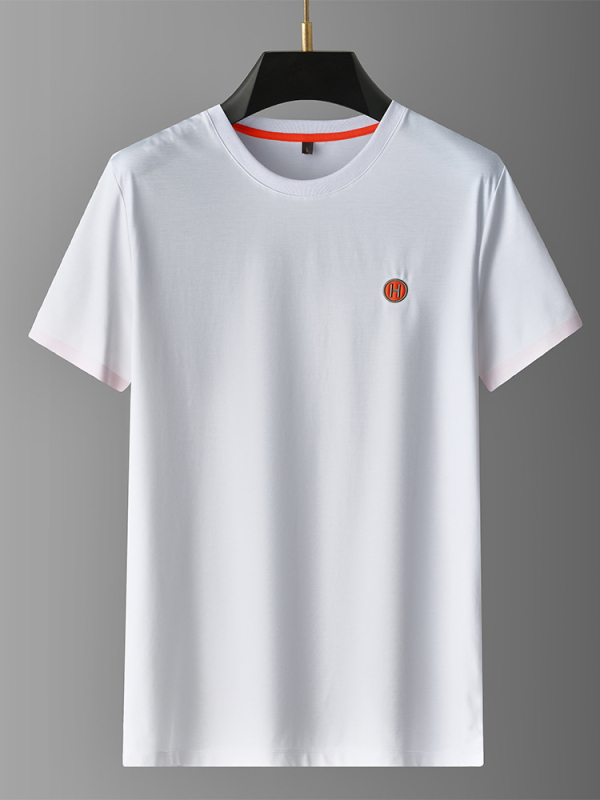 Muški kratki T‑shirt s okruglim izrezom, bez šavova, lagan i prozračan, od mulberry svilenog smjese, visoke kvalitete za ljetni poslovni stil