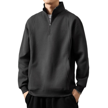 Félzipzáras, magas galléros, férfi vastag fleece-beléses pulóver, laza szabású, retro polo stílus