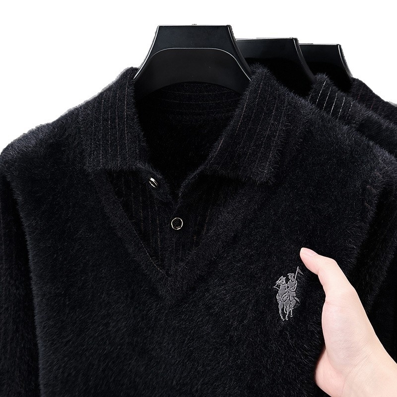 Fleece bevonat, vastag műszőrme-hatású férfi pulóver, két részes téli meleg alapfelső