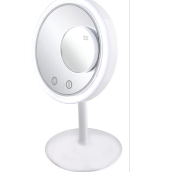 LED sminktükör ventilátorral és világítással, egyoldalas tükör, asztali nagyító tükör, kis kör alakú sminktükör