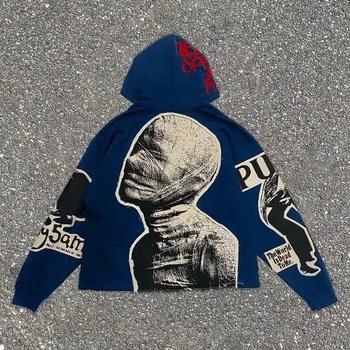 Férfi kapucnis pulóver, amerikai stílusú Y2K hip-hop mumia témával, 3D digitális nyomtatás, lazított fazon