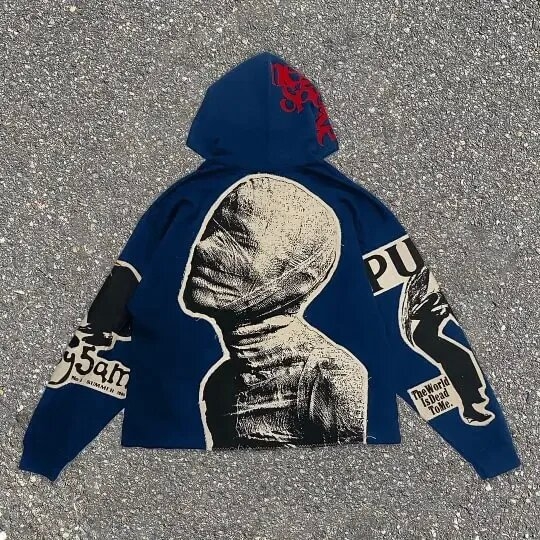 Férfi kapucnis pulóver, amerikai stílusú Y2K hip-hop mumia témával, 3D digitális nyomtatás, lazított fazon