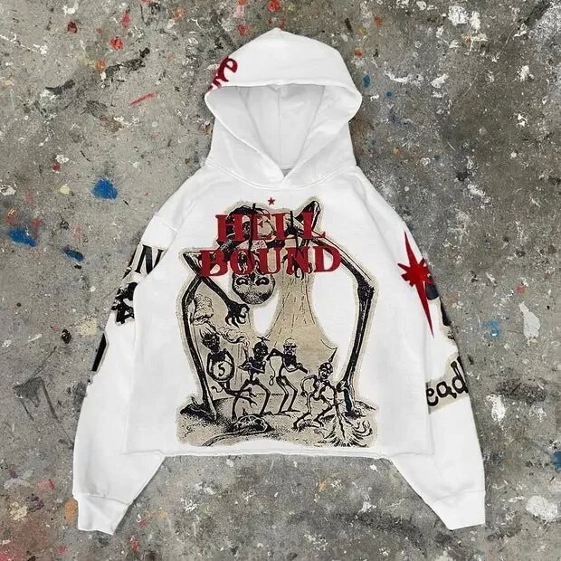 Férfi kapucnis pulóver, amerikai stílusú Y2K hip-hop mumia témával, 3D digitális nyomtatás, lazított fazon