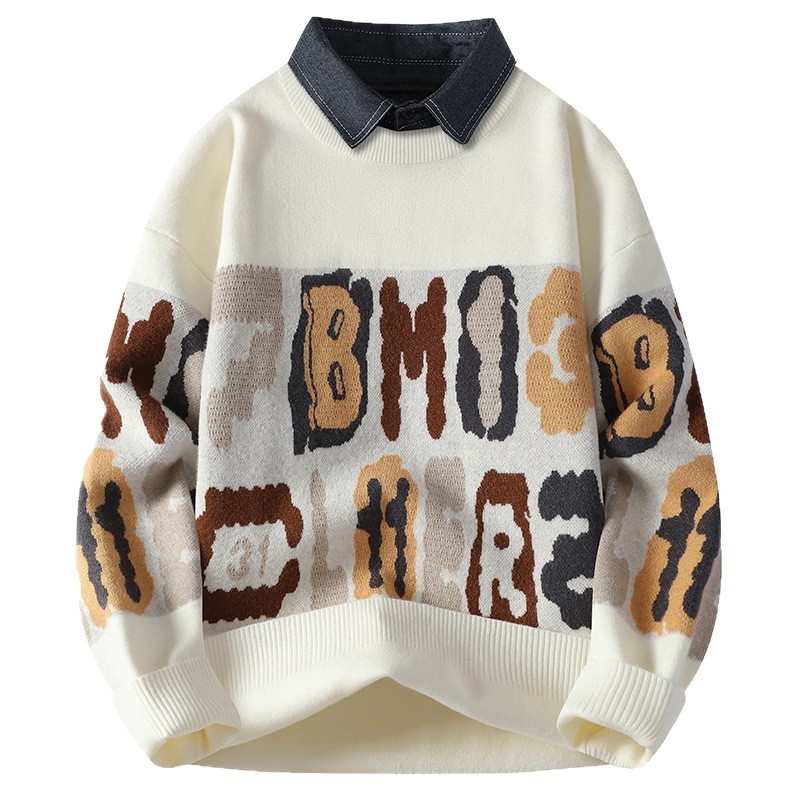 Muški debeli pleteni hoodie džemper s jacquardom za jesen-zimu