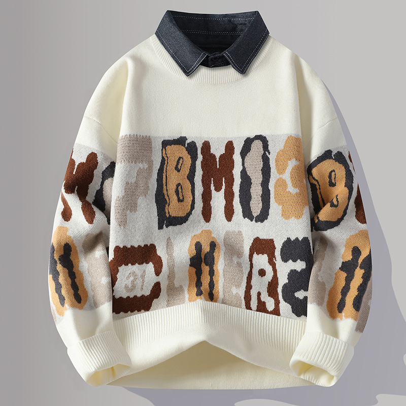 Muški debeli pleteni hoodie džemper s jacquardom za jesen-zimu