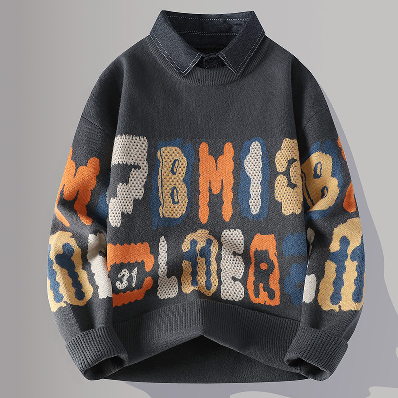 Muški debeli pleteni hoodie džemper s jacquardom za jesen-zimu