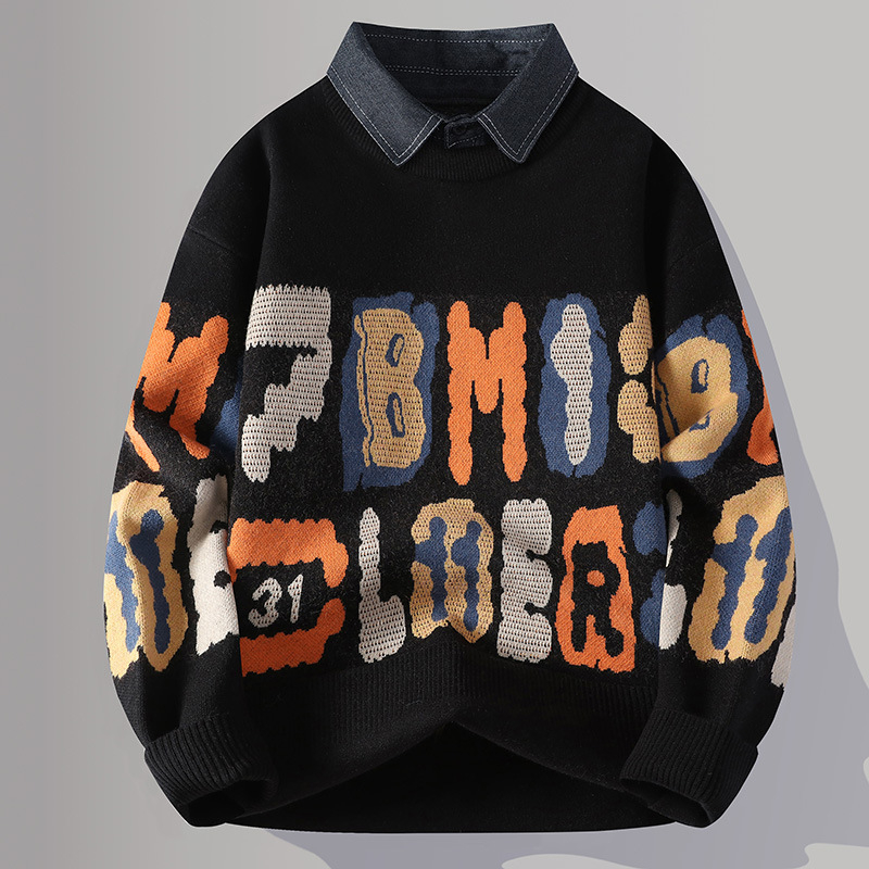 Muški debeli pleteni hoodie džemper s jacquardom za jesen-zimu