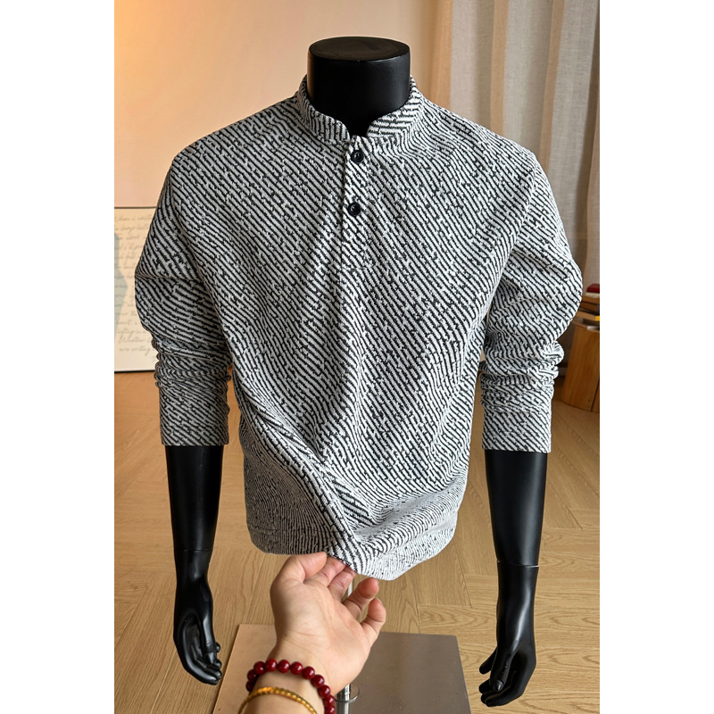 Siva chenille polo košulja s dugim rukavima i Henley ovratnikom, za muškarce i tinejdžere, osnovni gornji dio