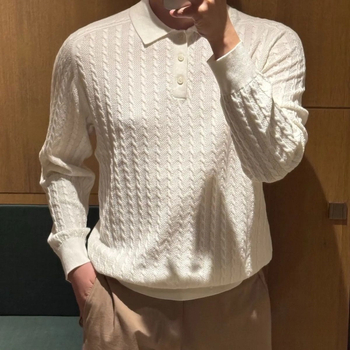 Muški crni polo džemper s kabelskom pleteninom, dugi rukavi, retro stil za poslovni casual