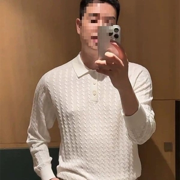 Muški crni polo džemper s kabelskom pleteninom, dugi rukavi, retro stil za poslovni casual