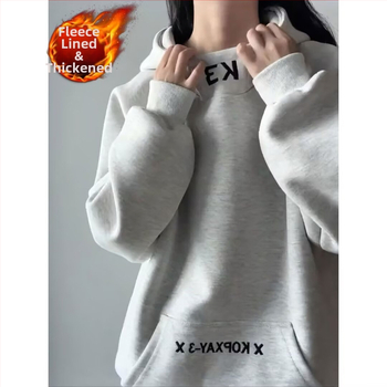 Férfi kapucnis pulóver fleece-béléssel, hongkong-stílusú, mindennapi divat, lazán szabott
