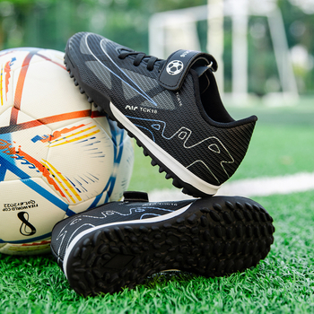 Ghete de fotbal pentru copii, cu Velcro – pentru băieți și fete, antrenament și meciuri, din piele sintetică, interior respirabil, gleznă joasă, talpă din cauciuc antiderapant
