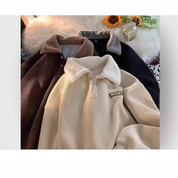 Corduroy pólónyakú pulóver férfiaknak, őszi-téli fleece béléssel