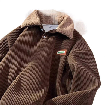 Corduroy pólónyakú pulóver férfiaknak, őszi-téli fleece béléssel