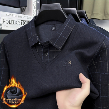 Zimski pleteni džemper s ovratnikom koji pada dolje, flis podstava, muški poslovni casual stil