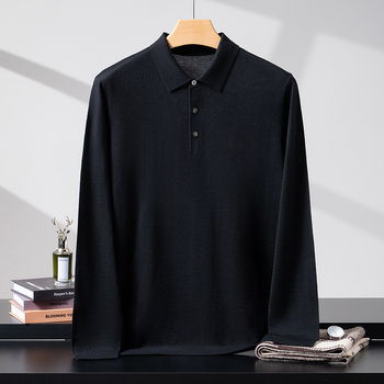 Ανδρικός πλεκτός πουλόβερ από 100% Merino μαλλί, πλένεται στο πλυντήριο, polo γιακά, μακριά μανίκια, χαλαρή γραμμή, άνοιξη 2026