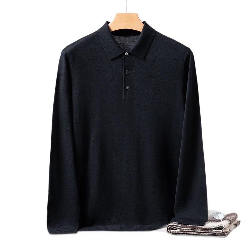 Ανδρικός πλεκτός πουλόβερ από 100% Merino μαλλί, πλένεται στο πλυντήριο, polo γιακά, μακριά μανίκια, χαλαρή γραμμή, άνοιξη 2026