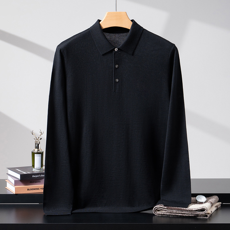 Ανδρικός πλεκτός πουλόβερ από 100% Merino μαλλί, πλένεται στο πλυντήριο, polo γιακά, μακριά μανίκια, χαλαρή γραμμή, άνοιξη 2026