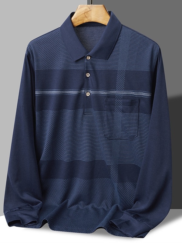 Muška polo majica s dugim rukavima, prugasti uzorak, džep na prsima, korejski stil, ovratnik