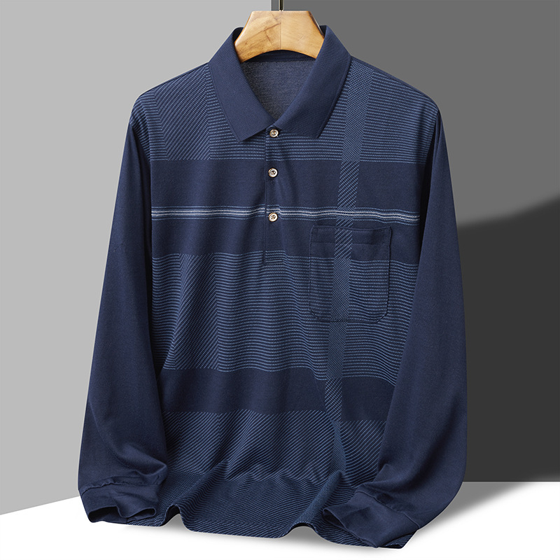 Muška polo majica s dugim rukavima, prugasti uzorak, džep na prsima, korejski stil, ovratnik