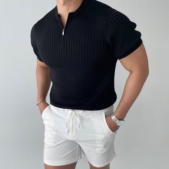 Slim-fit kötött polo rövid ujjú, nyári egyszínű, koreai stílusú Ice Silk