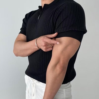 Slim-fit kötött polo rövid ujjú, nyári egyszínű, koreai stílusú Ice Silk