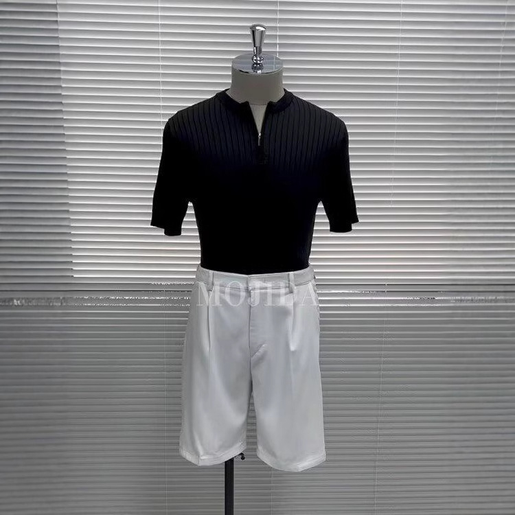 Slim-fit kötött polo rövid ujjú, nyári egyszínű, koreai stílusú Ice Silk