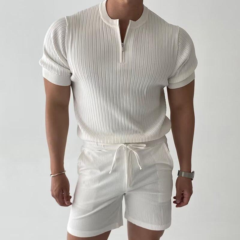 Slim-fit kötött polo rövid ujjú, nyári egyszínű, koreai stílusú Ice Silk