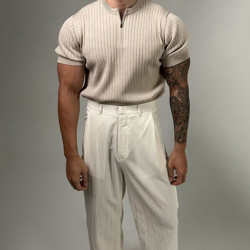 Slim-fit kötött polo rövid ujjú, nyári egyszínű, koreai stílusú Ice Silk