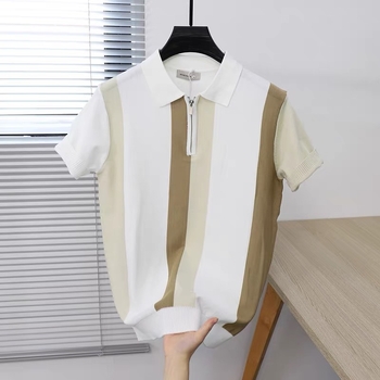 Muški polo od pletenog ice silk-a, s polu-zipom, uski kroj, ovratnik, ljeto