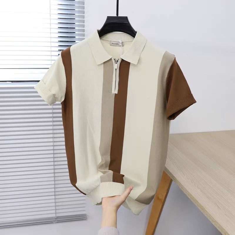 Muški polo od pletenog ice silk-a, s polu-zipom, uski kroj, ovratnik, ljeto