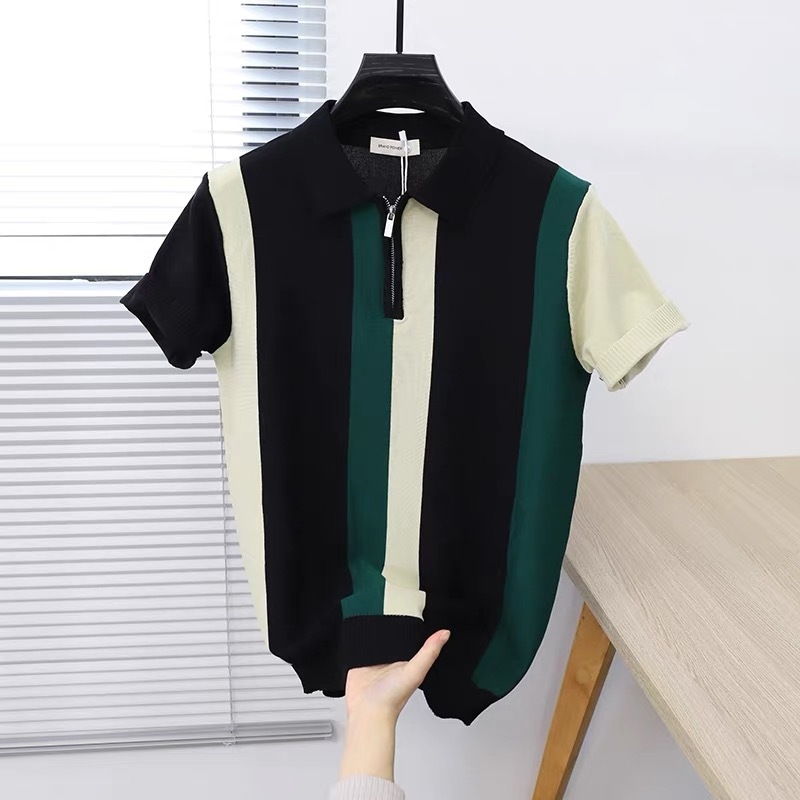 Muški polo od pletenog ice silk-a, s polu-zipom, uski kroj, ovratnik, ljeto