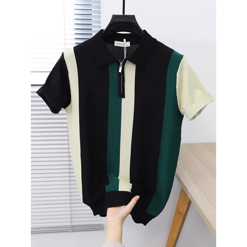 Muški polo od pletenog ice silk-a, s polu-zipom, uski kroj, ovratnik, ljeto