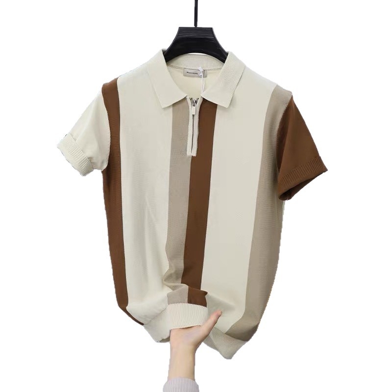 Muški polo od pletenog ice silk-a, s polu-zipom, uski kroj, ovratnik, ljeto
