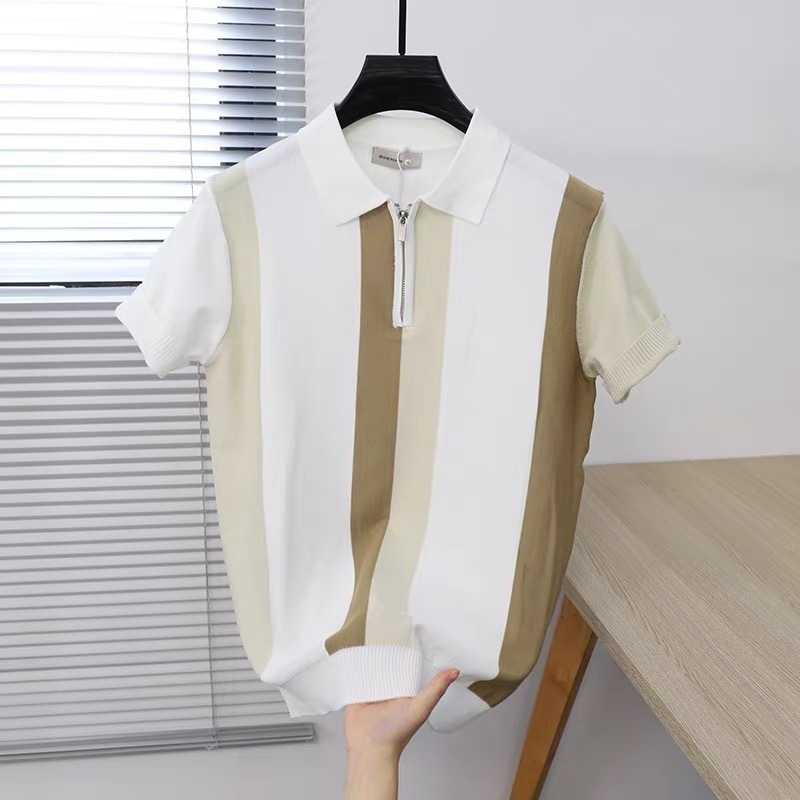 Muški polo od pletenog ice silk-a, s polu-zipom, uski kroj, ovratnik, ljeto