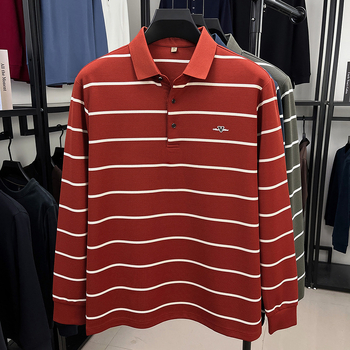 Muška prugasta polo majica s dugim rukavima, bez naboravanja, poslovno-ležerni stil, polo ovratnik