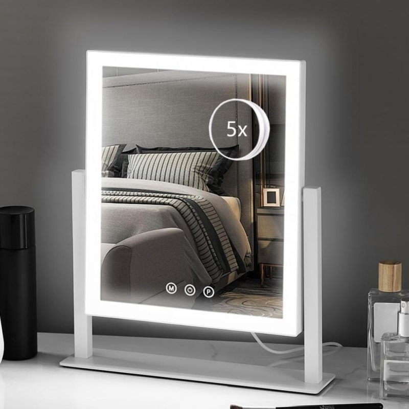 Okos érintéses LED sminktükrö 10x nagyítással és 360° forgással, integrált sminkasztallal