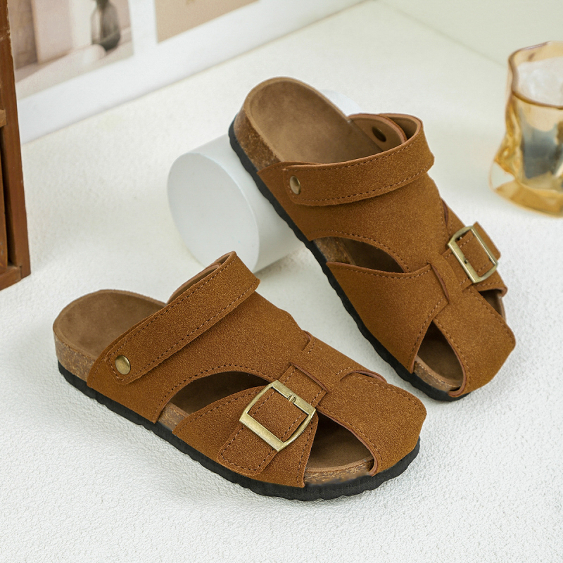 Gyerekeknek szánt nyári római stílusú zárt orrú szandálok, puha talppal, Birkenstock-stílus, strandpapucs gyerekeknek