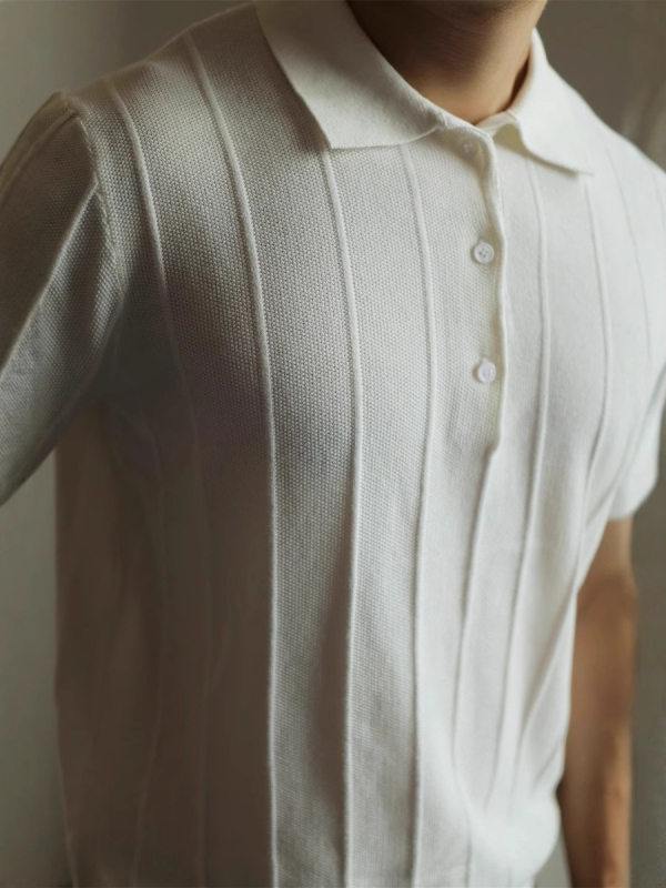 Jacquard kötött polo felső, rövid ujjú, férfiaknak, egyszínű, tavasz-nyár