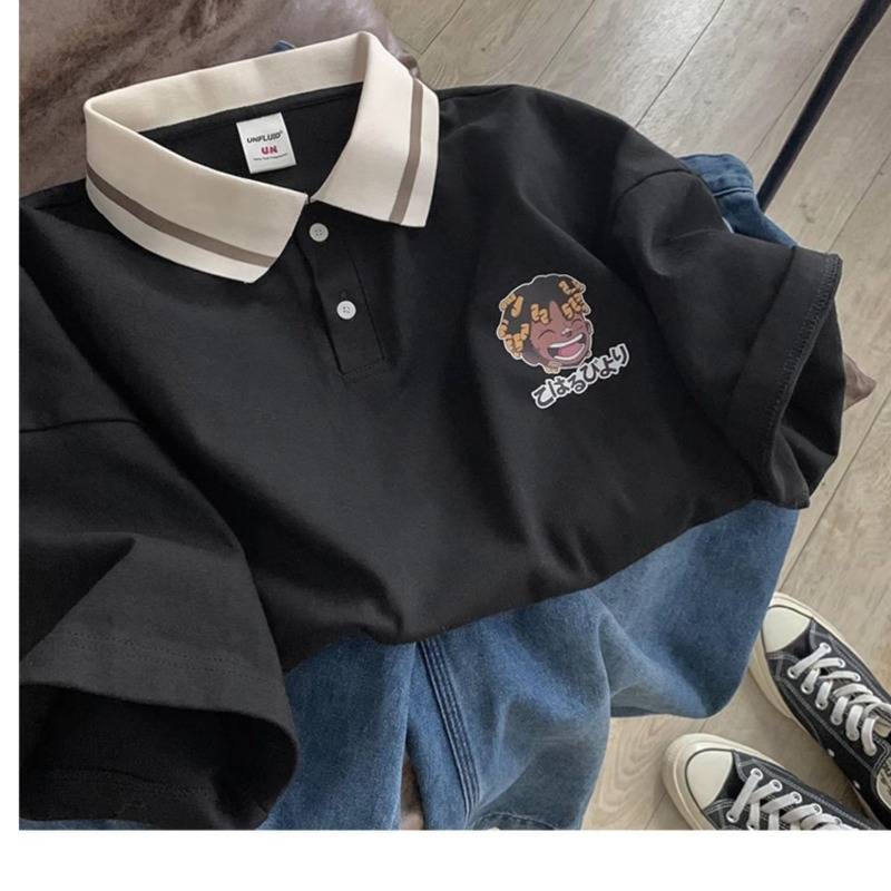 Muško polo majica u japanskom stilu, kratki rukavi, Harajuku inspirirano, izvezenim prugama, lagan materijal, za svakodnevno nošenje u jesen 2026