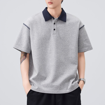 Danbani férfi polo rövid ujjú, lazított szabás, japán stílusú, egyszerű retro dizájn, nyári viselet, egyszínű