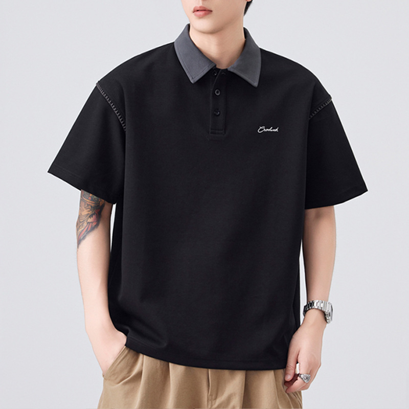 Danbani férfi polo rövid ujjú, lazított szabás, japán stílusú, egyszerű retro dizájn, nyári viselet, egyszínű