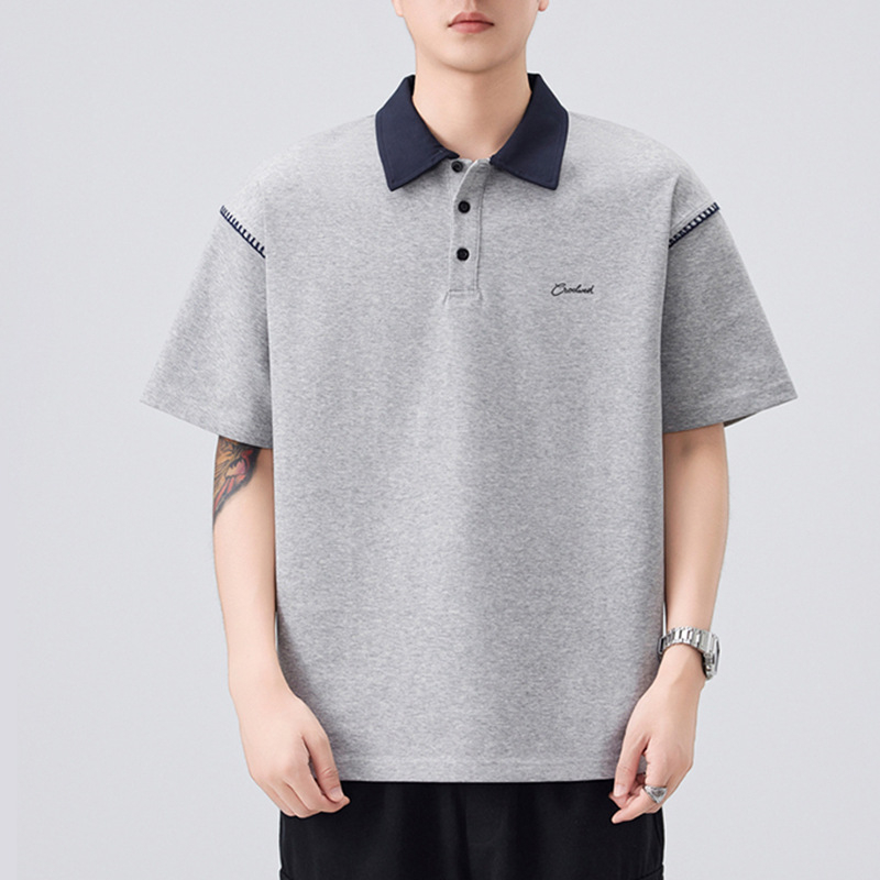 Danbani férfi polo rövid ujjú, lazított szabás, japán stílusú, egyszerű retro dizájn, nyári viselet, egyszínű