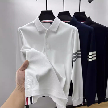 100% pamut hosszú ujjú polo ing férfiaknak, klasszikus gallérral, alsó szélén hasított, tavasz–ősz casual