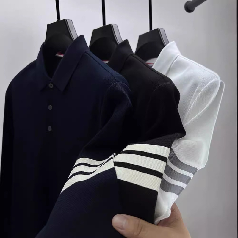 100% pamut hosszú ujjú polo ing férfiaknak, klasszikus gallérral, alsó szélén hasított, tavasz–ősz casual